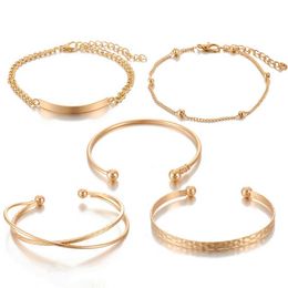 Simple Metal Beads Wave Pattern Cuff Bracelet Gold Cross Open Adjustable Bangle Set Women Fashion Wild Bangle Jewelry Gift Q0719