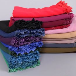 High Quality Bubble Chiffon Lace Hijab Shawls Muslim Scarf Flower Plain Wraps Headband Long Fashion Pashmina180*73cm