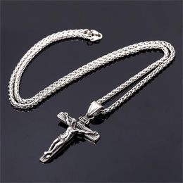 2021 Gold Silver Chain For Men Jesus Piece Trendy 18K Gold Plated Stainless Steel INRI Crucifix Cross Necklace Men