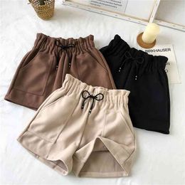 Women Shorts Autumn and Winter High Waist Solid Casual Loose Thick Warm Elastic Straight Booty Pockets 210607