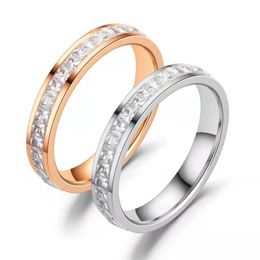 Titanium Steel Inlaid Zircon Couple Ring Wedding Engagement Ring Anniversary Ring Lover Jewellery Gift