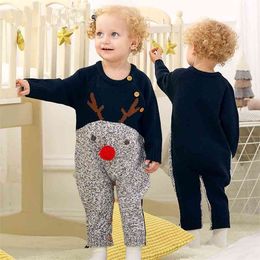 born Baby Kid Knit Christmas Rompers Girl Boy Long Sleeve Jumpsuit Sweater Children Autumn Winter Warm Romper Clothes 210521