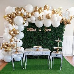 White Balloon Garland Arch Kit, Gold Confetti Balloons 98 PCS, Artificial Palm Leaves 6 PCS Wedding Birthday Decorations 220225