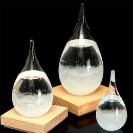 -Desktop Droplet Storm Glass Bottle Previsioni Meteo Previsioni del monitor del predittore Barometro con base in legno Decor per la casa US Decorazioni USA 220117