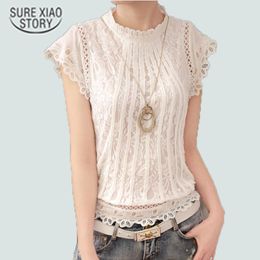 Summer Fashion Style Women Blouses Loose Short Petal Sleeve Floral Lace Chiffon O-neck Plus Size Shirt Tops 01C 35 210415