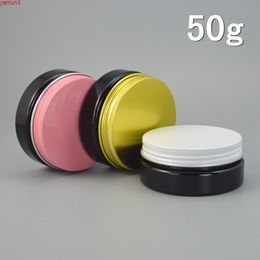 60pc/lot 50ml Black Plastic Cosmetic Jar Serum Bottle Gold Pink White Aluminium Cap 1.76oz DIY Refillable Eyes Cream Casegood qty