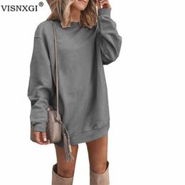 Autumn Warm Sweatshirt Women Dress Casual O-Neck Loose Oversized Pullovers Dresses Womans Clothing