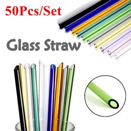 Drinking Straws 50Pcs/lot Glass Straight Bend Sharp Reusable Straw Tube Eco-friendly Events Party Drinkware Bar Accessoroy