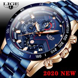 Mens Watches Waterproof Stainless Steel LIGE Top Brand Luxury Fashion Sports Watch Chronograph Quartz Clock Black Watch Men 210527