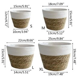 Nordic Handmade Straw Basket Laundry Picnic Toy Storage Macrame Woven Flower Pot Plant Container Home Decoration Planters & Pots