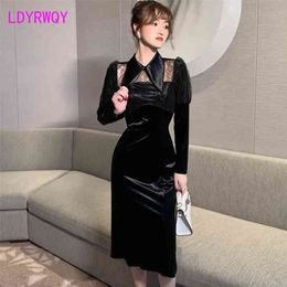 spring stitching lace slim dress Office Lady Sheath Zippers Knee-Length Polyester 210416