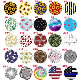 Customized Ceramic Mats Absorbent Car Coasters 2.56" Stone Crafts Cupholder for Women Men, Sunflower, USA Flag etc 25 Colors