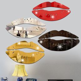 36CM 3D Mirror Wall Sticker Lips DIY Bathroom Decor Stickers Removable Walls Bedroom Decal Art Ornaments Home Decoration Mirrors