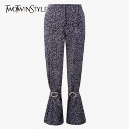 Casual Slim Trousers For Women High Waist Patchwork Lace Up Full Length Loose Flare Pants Female Spring Fashion 210521