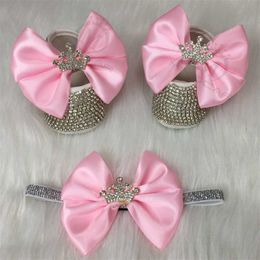 MIYOCAR bling s baby girl shoes first walker headband set Sparkle Bling crystals Princess shower gift SH3 211022
