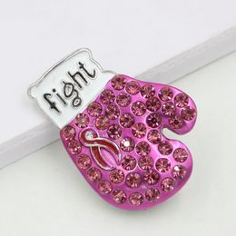 Newest Wholesale Fight Gloves Breast Cancer Awareness Brooch Pin Pink Ribbon Pins Brooches Clothes Accessories