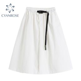 High Waist Elastic Belt Skirts Streetwear Oversized Fashion Japanese Style Harajuku Clothes Female Tide Ins Casual Clothing 210417