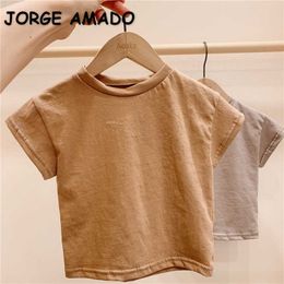 Wholesale Spring Kids Girls Boys T-Shirts Solid Color Short Sleeves Casual Style Blouses Children Clothes E03 210610