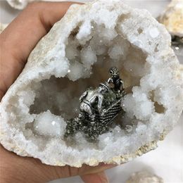 Decorative Objects & Figurines Natural White Crystal Hole Clusters Miner's Pyrite Of Rough Rock Geode Stone Mineral Samples Healing