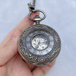 Antique Bronze Pocket Watches for Men Mechanical Double Hunter Case Fob Watch 5 Pieces