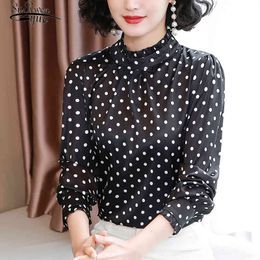 Spring Fashion Women Chiffon Shirts Long Sleeve Polka Dot Blouses Casual Stand Collar Tops Blusas 9068 50 210521