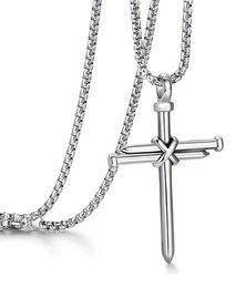 Silver Cross Necklace for Men Boys Nail Pendant charms Jewelry STRENGTH Bible Verse Stainless Steel Bling 3mm24''