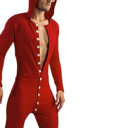 Mens Pyjamas Jumpsuit Homewear Sleepwear Solid Colour Long Sleeve Comfortable Button Leisure Men Rompers Nightwear S-3XL