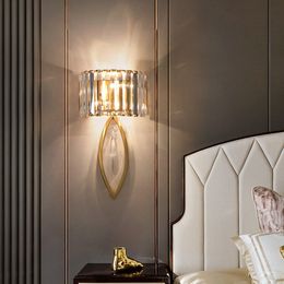 Crystal Luxury Living Room Gold Wall Lamp Simple Bedroom Background LED Indoor Lighting Fixtures