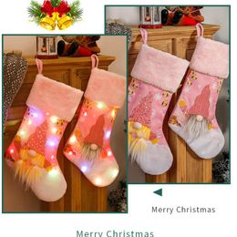 Christmas Stocking With LED Light Christmas Tree Pendant Hanging For xmas Decorations Candy Gift Bag HH21-471