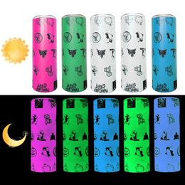 20oz Straight Sublimation Glowing Tumblers Skinny cups glow in Dark Stainless Steel Double Wall Insulated Cup Coffee Bottle Water Bottles portable Travel Mugs