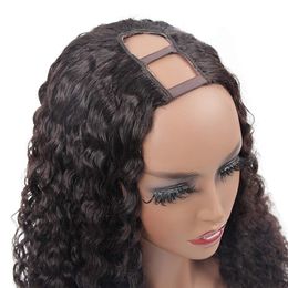 Deep Wave Human Hair Wigs 2x4 U Part Machine Made Wig 100% Brazilian remy 150% Density Curly wavy upart For Women