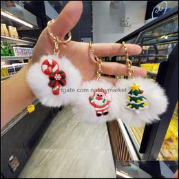 Key Rings Jewellery Creative Christmas Ring Santa Fur Ball Keychains For Women Gift Mobile Phone Bag Pendant Keychain Car Ornaments Cute Fashi