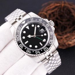 Business Mens Automatic Mechanical Watches 40mm Ceramic Case Stainless Steel Strap Red and Blue Bezel Waterproof Design Fashion Watch Gift