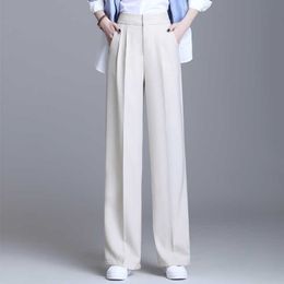 OUMENGKA 2021 Spring New Office Lady Elegant Casual Fashion Straight Wide Leg Black Pants Full Length Trousers Woman Hot Sales Q0801