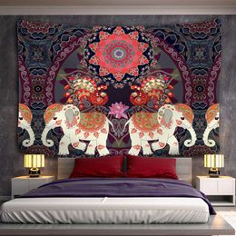 India Mandala Elephant Tapestry Wall Hanging Bohemian Sandy Beach Picnic Throw Rug Blanket Camping Tent Travel Sleeping Pad 210609