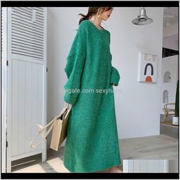 Sweaters Womens Clothing Apparel Drop Delivery 2021 Round Neck Full Sleeves Knits Pullover Loose Long Big Size Cashmere Female Sweater Dress