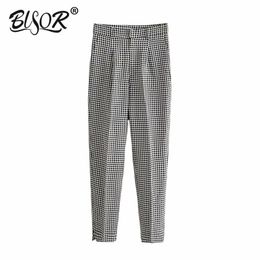 Fashion plaid pants Women pockets zipper fly high waist female casual office wear trousers mujer 210430