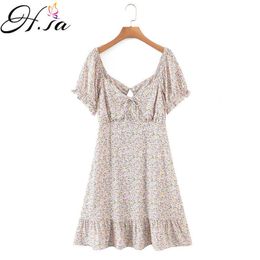 H.SA Runway Brand Summer Sexy Spaghetti Strap Mini Dress Women Floral Cotton Pleated Dresses Party Robe Mujer 210716