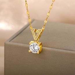 Pendant Necklaces Fashion Crystal Zircon Letter V For Women Stianless Steel Gold Chain Necklace Boho Aesthetic Jewelry
