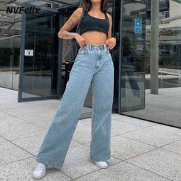 Wide Leg Jeans Women Loose High Waist Straight Denim Pants Plus Size Casual Baggy Jean Trousers Washed Classic Female 211129