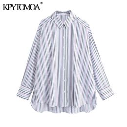 Women Fashion Oversized Striped Asymmetric Blouses Long Sleeve Side Vents Female Shirts Blusas Chic Tops 210420