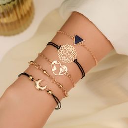 Vintage female geometric link chain bracelets Fashion suit bracelet street shot new triangle black turquoise love map moon five-piece set