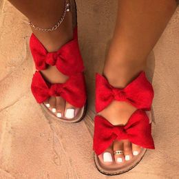Summer Slippers Woman Slip On Sandals Bow Flat Linen Sliders Espadrille Shoes Open Toe Platform Sandalias Mujer 2021