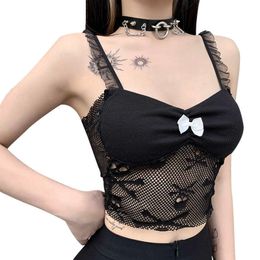 Black Crop Top Womens Gothic Clothes Summer Strapless Tube Top Camisole Goth Sexy Aesthetic Lace Bralette Tank Tops Women 210616