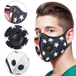 American Flag Printed Cycling Party Masks Activated Carbon with Filter Anti Dust Sport Running Training Face Mask Washable Bike Mouth Cover