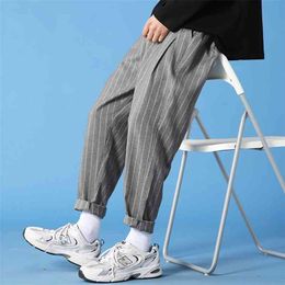 Japanese stripe Plaid Pants Men's Autumn Fashion Retro Casual Men Streetwear Wild Loose Drawstring Male Harem 210715