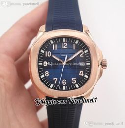 2022 5167R Automatic Mens Watch PVD Rose Gold Blue Textured Dial Stick Number Markers Rubber Strap 8 Styles Watches Puretime01 E21-e5