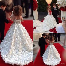 New Flower Girl Dresses Ivory First Communion Gowns For Girls Ball Gown Cloud Beaded Pageant Gowns Vestido De Daminha play dress