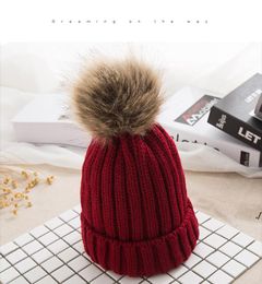 7 Styles Big Girls Knit Cap Kid Crochet PomPom Beanies Hat Fur Ball Hats Knitted Outdoor Caps girl Accessories RRE11177