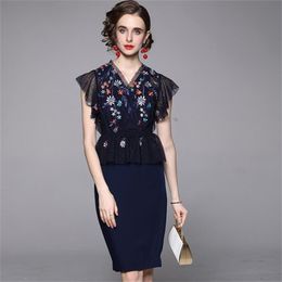 Summer Floral Dress Women Elegant Vintage Retro Fairy Casual Slim Fit Embroidered Lace Korean Sweet 210603